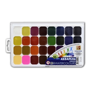 Акварель медовая "Классика" ЛУЧ, набор 32 цвета, без кисти