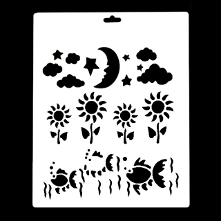 Гибкий трафарет Сонет НЕВСКАЯ ПАЛИТРА, Рыбки, цветы, луна, звезды, облака, 25,5х20,5 см