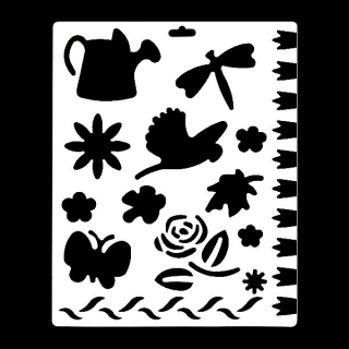 Гибкий трафарет Сонет НЕВСКАЯ ПАЛИТРА, Цветы, бабочки, птица, 25,5х20,5 см