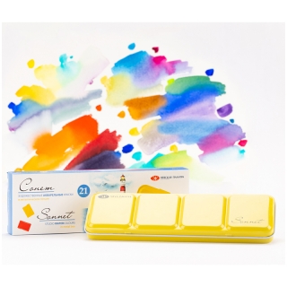 Акварельные краски ЗХК "Сонет", 21 цвет, кюветы, металлический пенал