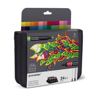 Набор двусторонних художественных маркеров Winsor&Newton "Promarker", спиртовые, наконечники пулевидный/скошенный, 24 цвета в пенале