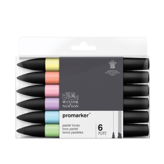 Набор двусторонних художественных маркеров Winsor&Newton "Promarker", спиртовые, наконечники пулевидный/скошенный, 6 шт пастельные оттенки