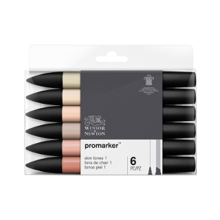 Набор двусторонних художественных маркеров Winsor&Newton "Promarker", спиртовые, наконечники пулевидный/скошенный, 6 шт оттенки кожи