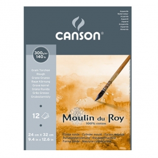 Альбом для акварели Canson Moulin du Roy 300г/кв.м (хлопок) 24*32см 12листов Торшон склейка по короткой стороне