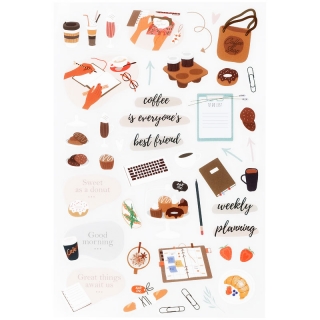 Наклейки ПВХ MESHU "Coffee time", 10*21см, 43 наклейки, инд. упаковка