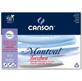 Альбом для акварели Canson Montval 270г/кв.м (целлюлоза) 18*25см 12листов Снежное зерно склейка по короткой стороне