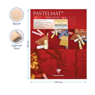 Альбом для пастели Clairefontaine "Pastelmat", 240х300 мм, 360г/м2, склейка, 12 л, бархат, цветной блок