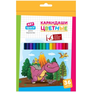 Карандаши ArtSpace "Динозаврики", 36цв., заточен., картон, европодвес