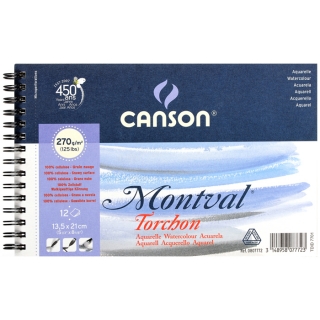Альбом для акварели Canson Montval 270г/кв.м (целлюлоза) 13.5*21см 12листов Снежное зерно спираль по короткой стороне