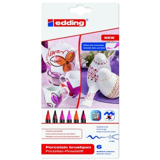 Набор маркеров для письма по фарфору Edding "4200_2" 6цв., гибкий пишущий узел, 1,0-4,0мм