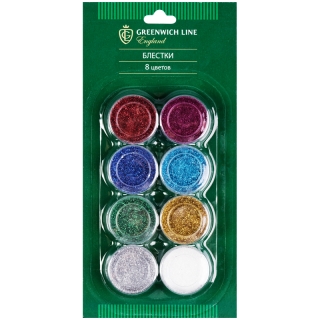 Набор декоративных блесток Greenwich Line, 0,3 мм, 8 цветов, блистер