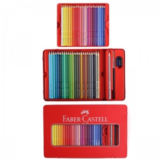 Акварельные карандаши трехгранные Faber-Castell "Grip" 48 цветов + чернографитный карандаш, кисть, точилка, металлический пенал