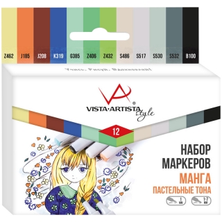 Набор маркеров для творчества Vista-Artista "Style" 12цв., пулевидный/скошенный, 0.7мм/1-7мм, Манга (Пастельные тона)