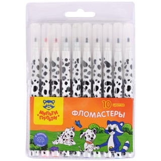 Фломастеры Мульти-Пульти "Енот и далматинцы", 10цв., смываемые, блистер