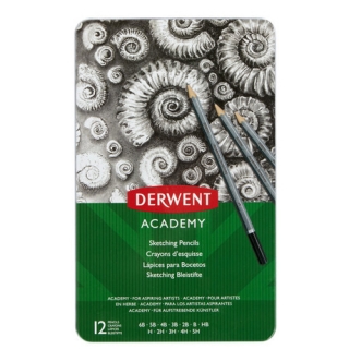 Набор чернографитных карандашей Derwent Academy Sketching 12шт 6B-5H, металлический пенал