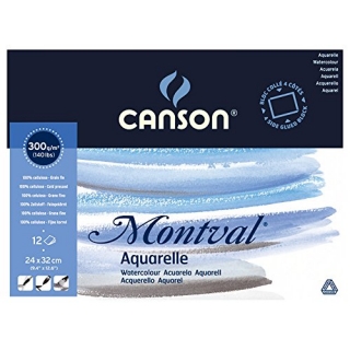 Блок для акварели Canson Montval 300г/кв.м (целлюлоза) 24*32см 12листов склейка по 4 сторонам