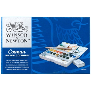 Акварель художественная Winsor&Newton "Cotman Deluxe Sketchers Pocket Box", 16 цв. и аксессуары, пласт. коробка