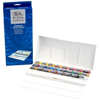 Акварель Winsor&Newton "Cotman", 24 кюветы, пласт коробка