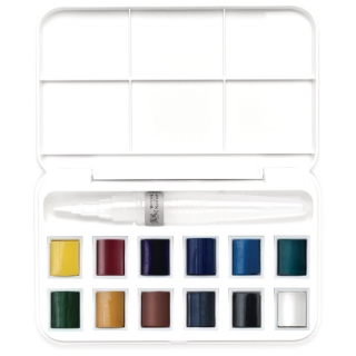Акварель Winsor&Newton "Cotman", 12 мал. кюв., + кисть с резервуаром, пласт.коробка
