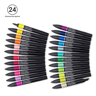 Набор художественных маркеров Winsor&Newton "Pro", двухсторонние 2мм/7мм, 24 цвета, в пенале