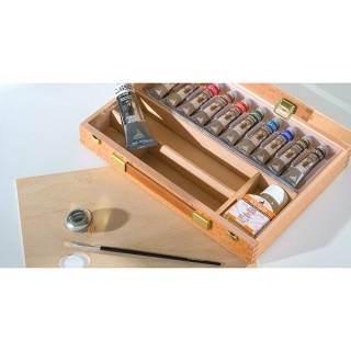 Подарочный набор Maimeri Classico масляные краски 11 цв., разбавитель, кисть, масленка, палитра, в деревянном кейсе