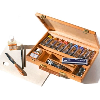 Художественный набор масляных красок Maimeri Classico 10 цв.*60 мл, разбавитель, кисти, палитра, 17 предм.