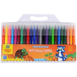 Фломастеры Мульти-Пульти "Енот на Сейшелах", 24цв., трехгранные, смываемые, блистер