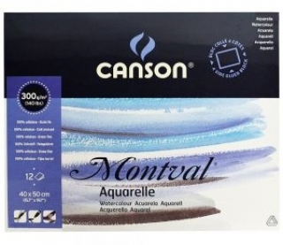 Блок для акварели Canson Montval 300г/кв.м (целлюлоза) 40*50см 12листов склейка по 4 сторонам
