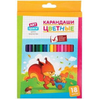 Карандаши ArtSpace "Зверята", 18цв., заточенные, картонная коробка