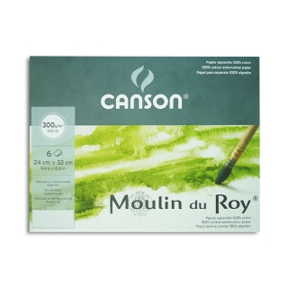 Бумага для акварели Canson Moulin du Roy в папке, Fin, 300 г/м2, 100% хлопок, 24х32 см, 6 листов