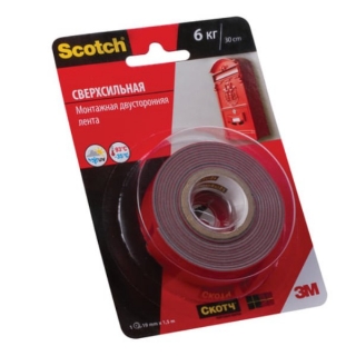 Монтажная двухсторонняя акриловая лента Scotch, 19мм х 1,5м, толщина 1мм