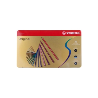 Набор цветных карандашей с тонким грифелем Stabilo Original, 38 цветов, металлический футляр