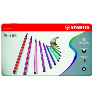 Набор фломастеров Stabilo Pen 68, 50 цветов, металлический футляр