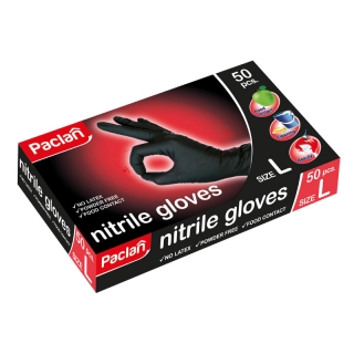 Перчатки нитриловые Paclan "Practi", черные, 50шт., картон. коробка