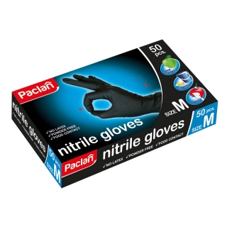 Перчатки нитриловые Paclan "Practi", черные, 50шт., картон. коробка
