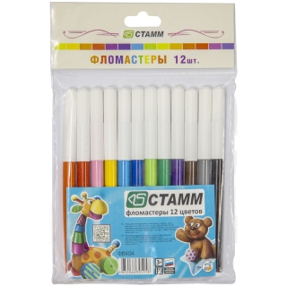 Фломастеры Стамм "Веселые игрушки", 12цв., смываемые, пакет, европодвес