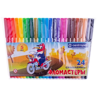 Фломастеры Centropen "Пингвины", 24цв., смываемые, ПВХ