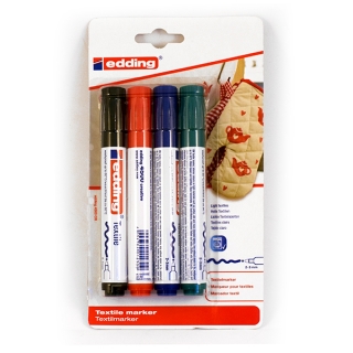 Набор перманентных маркеров для натуральных и синтетических тканей EDDING col.999, 4 цвета