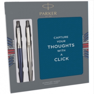 Набор Parker: ручки шариковые "Jotter Waterloo Blue CT" и "Stainless Steel CT" и зап. кн., подар.уп.