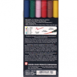 Набор акварельных маркеров с кистью Sakura Koi, 6 ярких цветов