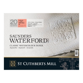 Акварельная бумага Saunders Waterford HP, 300 г/м2, 100% хлопок, 31х41 см, 20 л, эктрабелая, сатин
