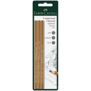 Набор угольных карандашей Faber-Castell "Pitt", 3шт., мягкий/средний/твердый, блистер