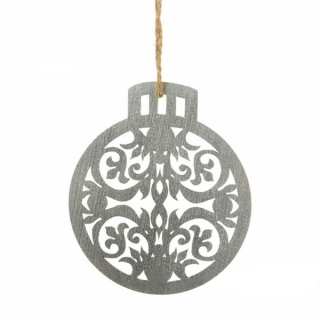 Елочное украшение "Шар", дерево, цвет серебро, диаметр 10 см