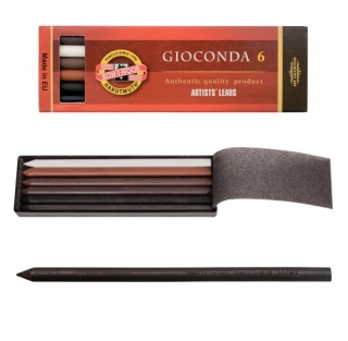 Графитовые стержни KOH-I-NOOR, набор 6 шт., "Gioconda", белый + оттенки коричневого + черный, 4869006005PK