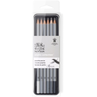 Набор чернографитных карандашей Winsor&Newton Graphite Pencil, 6 шт., металлическая коробка