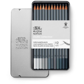 Набор чернографитных карандашей Winsor&Newton Graphite Pencil, 12 шт., металлическая коробка