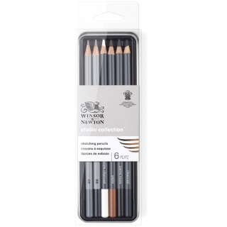Набор чернографитных карандашей Winsor&Newton Sketching Pencil, 6 шт., металлическая коробка