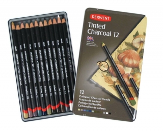 Набор угольных карандашей Derwent Tinted Charcoal 12шт, металлический пенал