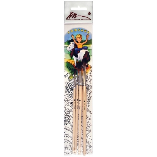 Набор кистей Художественные Материалы "Лошадка", 4шт., пони, круглые №2,3,4, плоская №6