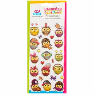 Наклейки объемные ArtSpace "Совята", 10*19см, пакет, европодвес